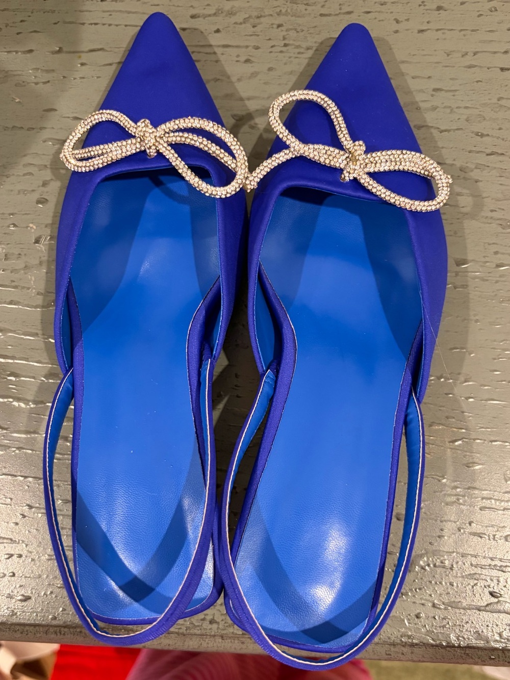 SHEIN Royal Blue Pointed Slingback Flats with Crystal Bow Accent